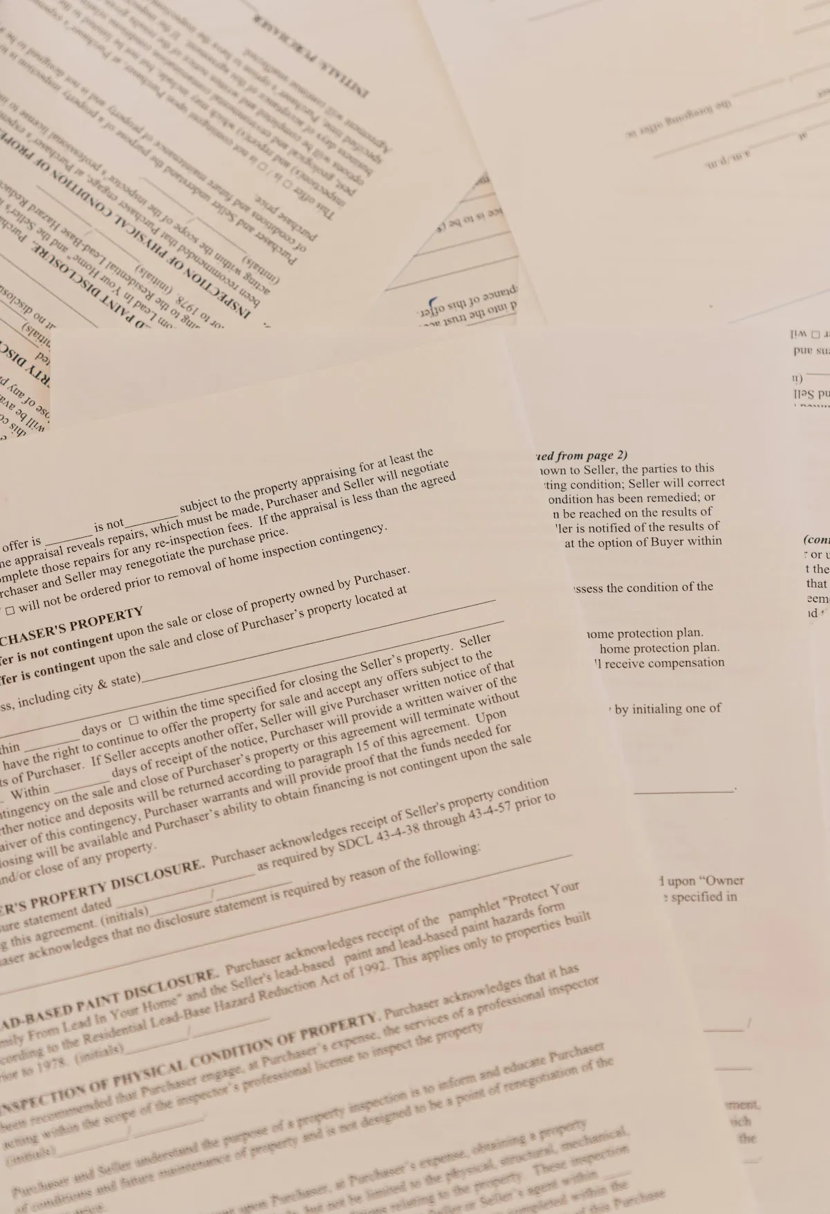 Documents juridiques de divulgation immobilière liés à l'état d'une propriété